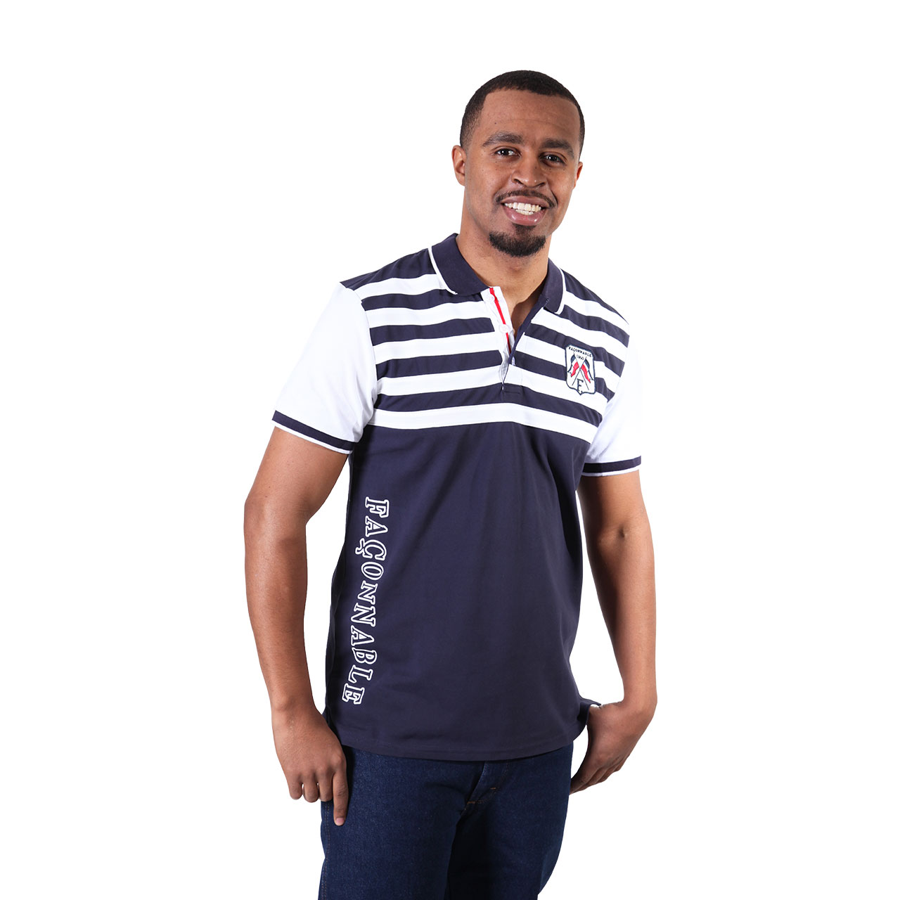 Buy Solid Collar Mens Blue And White Striped Polo Shirt USA